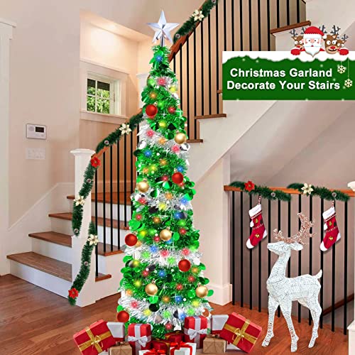 Turnmeon 5 Ft Tinsel St. Patrick's Day Christmas Tree With Timer Ball Ornaments 50 Color Light 3D Star, Pop Up Christmas Tree Battery Operated Sequin Holiday Xmas Decoration Indoor Home Party Supplies #TOP5