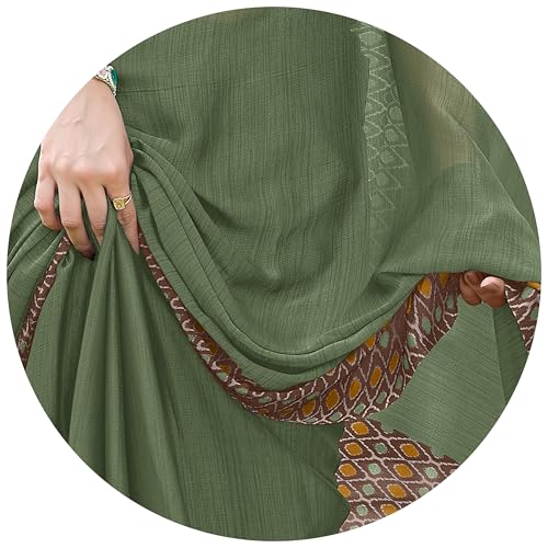 Image of MIRCHI FASHION Saree for Woman Chiffon Georgette Polka Dot Border | Plain Lightweight Women's Sari with Printed Pallu and Blouse Piece