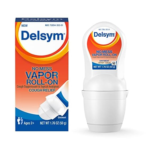 Delsym No Mess Vapor Roll-On Cough Suppressant & Topical Analgesic 1.76 oz with Camphor, Eucalyptus Oil, Menthol, Adults & Kids, Maximum Strength