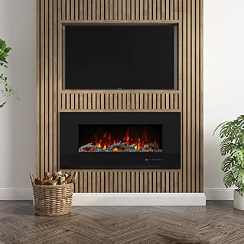 Amberglo Black Built In Electric Fire with Log and Crystal Fuel Bed Cover