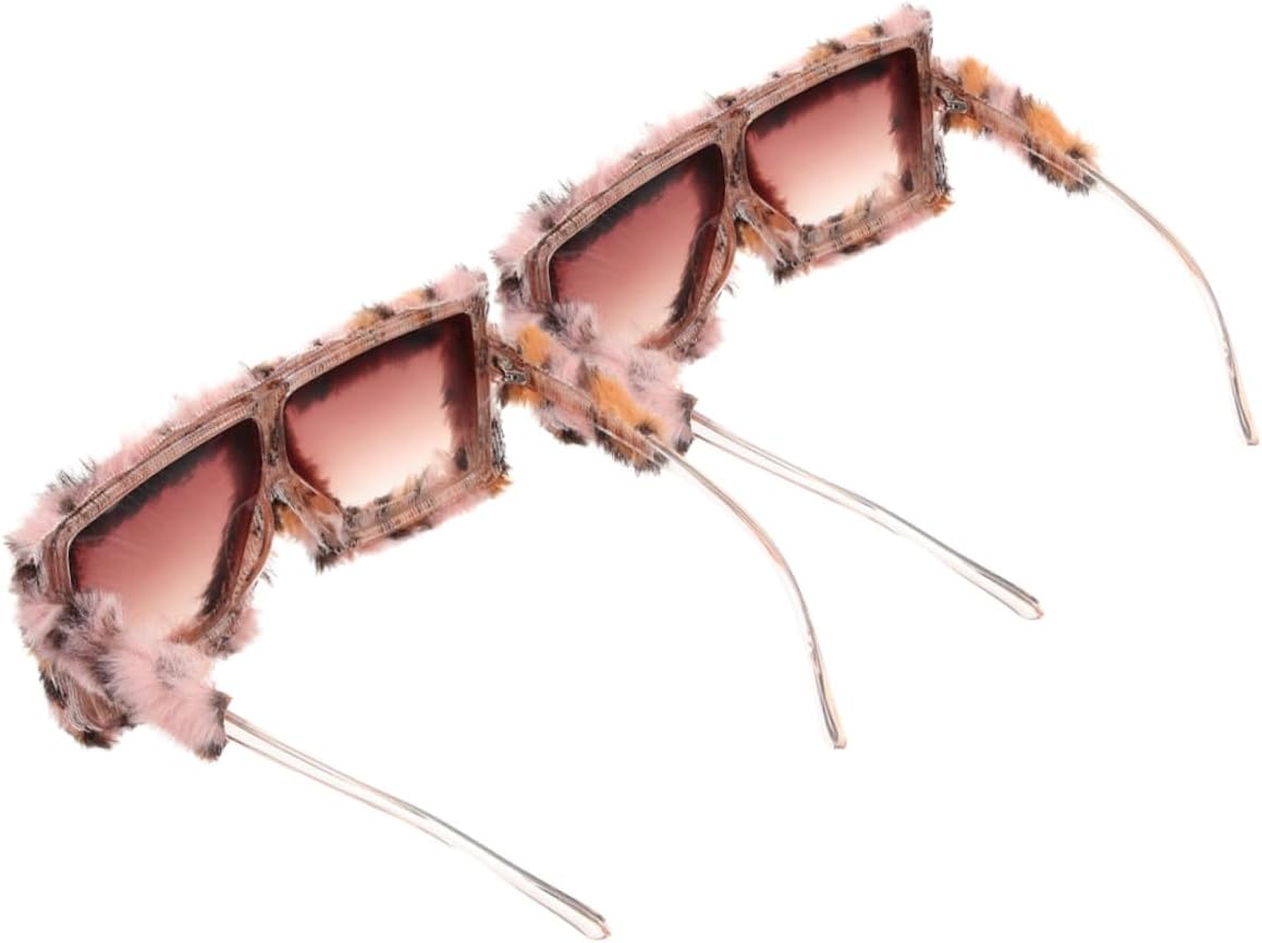 BESPORTBLE Plush Fuzzy Sunglasses 2pcs Leopard Print Cat Eye Fun Party Eyewear for Men and Women Novelty Costume Accessories for Disco and Fancy Dress