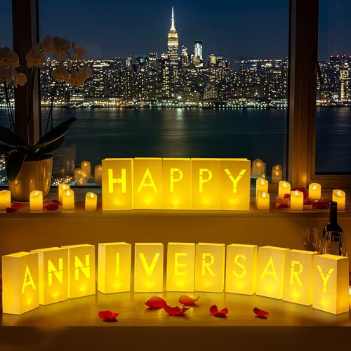 Velsyn Happy Anniversary Decorations Light up Letters - Luminary Paper Bags to be Used as Happy Anniversary Banner and Anniversary Decorations Romantic by Velsyn - Used condition - US$11.99