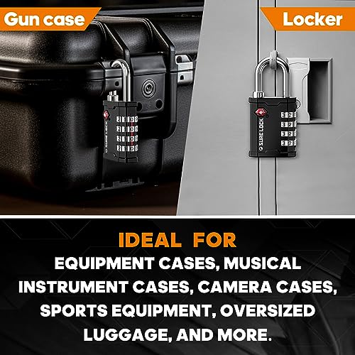 SURE LOCK TSA Accepted Heavy Duty Big Combination Luggage Padlock for Gun Cases, Transporting Equipment Cases in Trade Show, Music and Medical Industries (1, Black)2