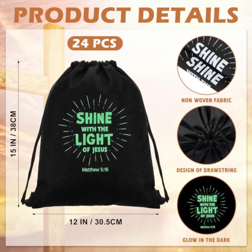 Image of 24 Pcs Shine with The Light of Jesus Drawstring Backpacks Bulk