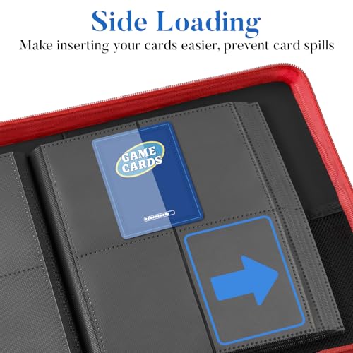 Image of Fabmaker Premium 4 Pocket Zip Card Binder, Trading Card Binder for 320 Cards, Portable PU Card Collection Binder, Collector Card Album Folder for Game & Sports Cards (Red)