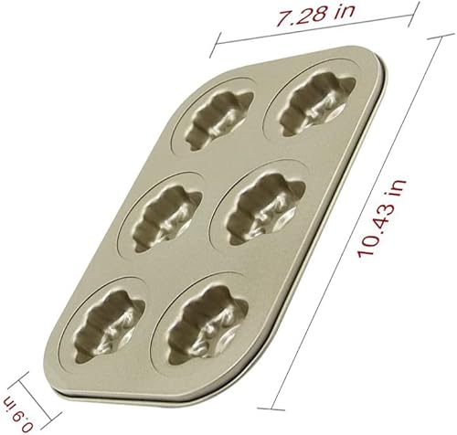 Miniatura 4 de EALEK Paquete de 2 moldes antiadherentes Madeleine, 6 tazas resistentes con forma de pata de gato para hornear (dorado)