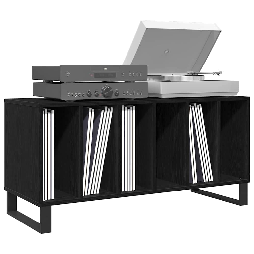 Armadietto per vinili, effetto rovere nero, 100 x 38 x 48 cm, in legno con 6 ripiani, mobile multimediale e mobile basso per soggiorno, home theater, TV, DVD, CD, vinile, console di gioco