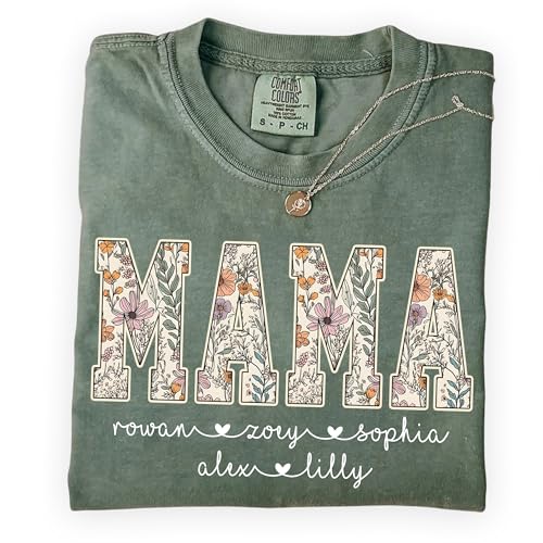 Comfort Colors Personalized Mama Shirt with Kids Names Mommy Gifts Mom Shirt Momma Tshirt Custom Mama Sweatshirt Present for Mother Mom Gifts Mothers Day 2026