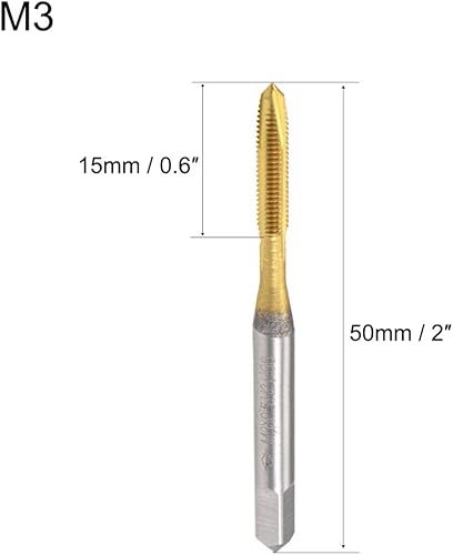 Vista 19 de uxcell Tapón de punta en espiral roscado M6 x 1 rosca, roscas de tierra H2 3 flautas, acero de alta velocidad HSS 6542, recubierto de titanio