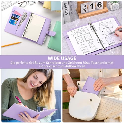 A5 Binder, PU Leder Ringmappe, Nachfüllbarer Budget Organizer, Notizbuch A5 Ringbuch Planer für Arbeit, Reisen und Organisation (Lila)