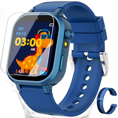 Melontti Relógio inteligente para crianças, jogos, câmera dupla, lanterna de reprodutor de música, despertador, tela sensível ao toque, presente para crianças de 3 a 12 anos (azul)