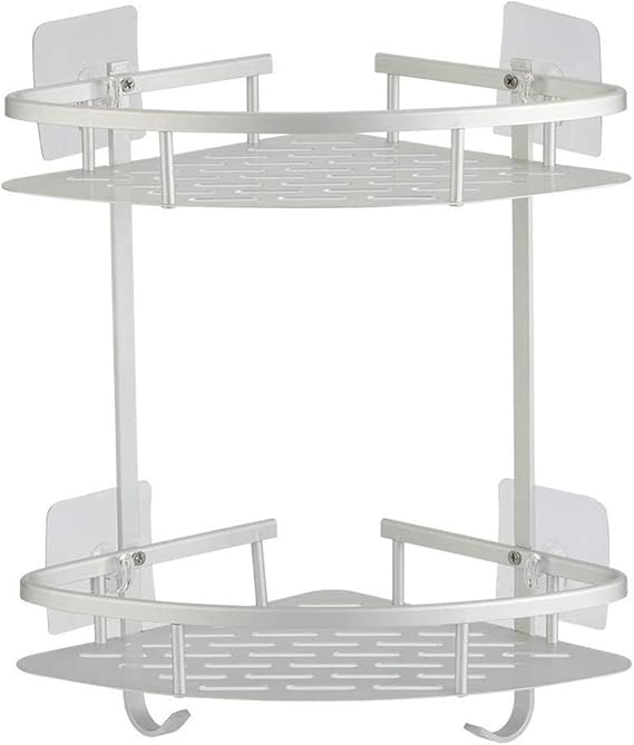 H Hawsam No Drilling Bathroom Corner Shelves, Aluminum 2 Tier Adhesive Shelf Basket for Shampoo