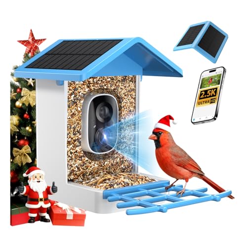 isYoung Smart Bird Feeder with Camera, 2.5K QHD Resolution, AI Identify 16000+ Birds, AI Auto-Capture & Motion Detection, IP65 Water-Resistant, 5W Solar Powered, Best Gift for Bird Lovers(Blue)