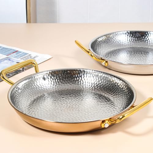 304 Stainless Steel Nonstick Spanish Paella Pan, Round Heavy-Duty Hammered Lobster Plate with Riveted Handle for Home & Restaurant Cooking