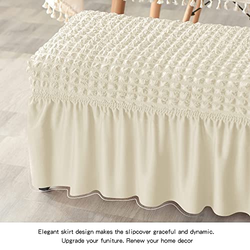 Imonofit 3D Spandex Seersucker Bench Cover For Dining Room, Soft Stretch Upholstered Bench Seat Slipcover For Living Room, Kitchen And Bedroom, Washable Removable Dining Bench Protector，Cream #TOP5
