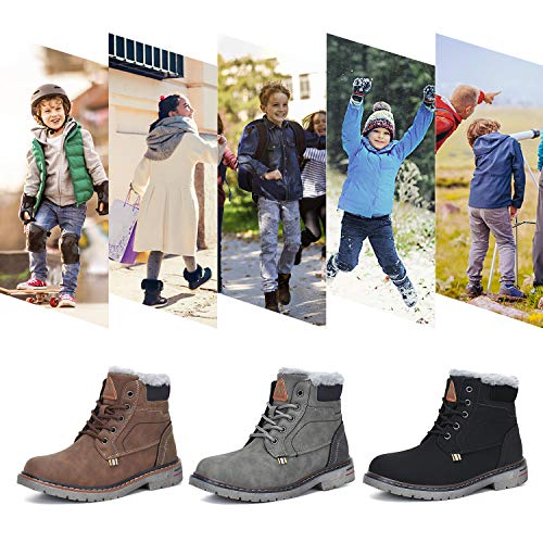 Boys Girls Winter Snow Boots Waterproof Slip Resistant Kid's Hiking Boot Mid Calf Child Outdoor Cold Weather Warm Boot Black 3.5 Little Kid #TOP6