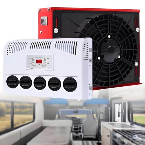 Generisch 12V/24V RV Klimaanlage 300-850W Split Parking Klimaanlage Kit 450m³/h Luftvolumen Leise Schnelle Kühlung für LKW Busse Wohnmobile Wohnwagen Bagger,Schwarz,24V-Red
