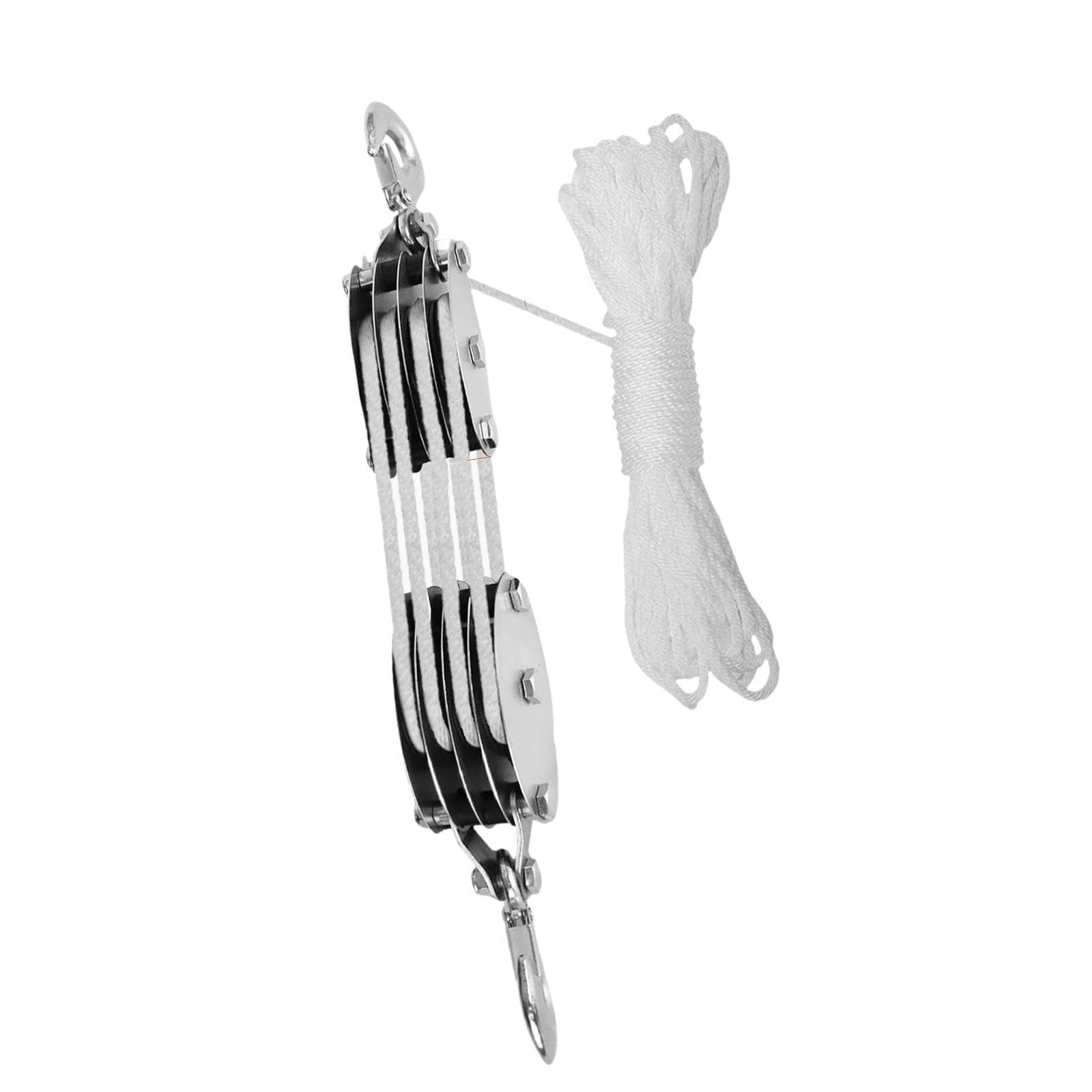 Portátil de Poleas con Cojinete Metálico para Tareas de Izamiento de Cuerdas, Cordera Blanca de 4 Ruedas, 20 M de Cuerda