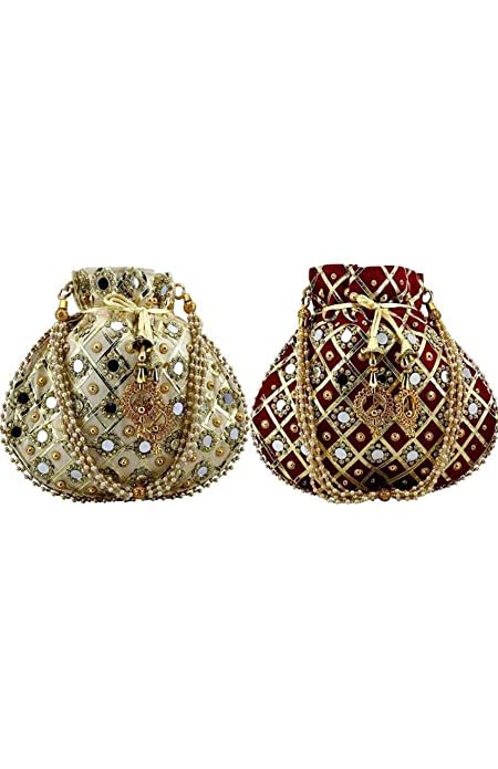 White gold maroon potli combo matka potli women potli handbags-image-19