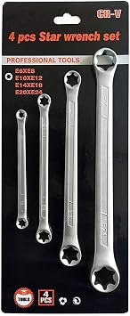 4 Piece TRX-Star E-Torx Box Wrench Set, E6 E8 E10 E12 E14 E18 E20 E24 Torx Tork Set,Double Box End Wrench Set