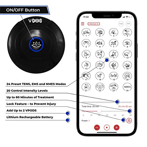 Vpod Wireless Tens Unit For Pain Relief - 24 Modes Electronic Muscle Stimulator Portable & Rechargeable (7 Piece Set, Black) #TOP5