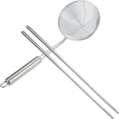 Miniatura 1 de Colador de araña de acero inoxidable con mango largo, cuchara ranurada y palillos resistente al calor, suministro de cocina para freír, escurrir y