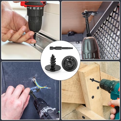 Dayalo 50 Stück Blechschrauben 4,2 x 13 mm, Flachkopf mit Scheibe Holzschrauben Torx, Edelstahl A2 V2A, Schwarzes Oxid, mit Schraubendreher Bit