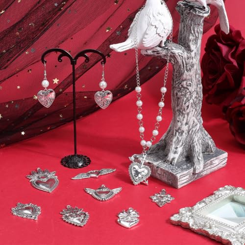 SUNNYCLUE 1 BOX 18Pcs 9 Stlyes Sacred Heart Charms Gothic Charms Bulk Horror Wing Alloy Ancient Silver Tibetan Style Vintage Arrow Roll Plating Charms for jewellery Making Charms Necklace Bracelet Adu - Image 4