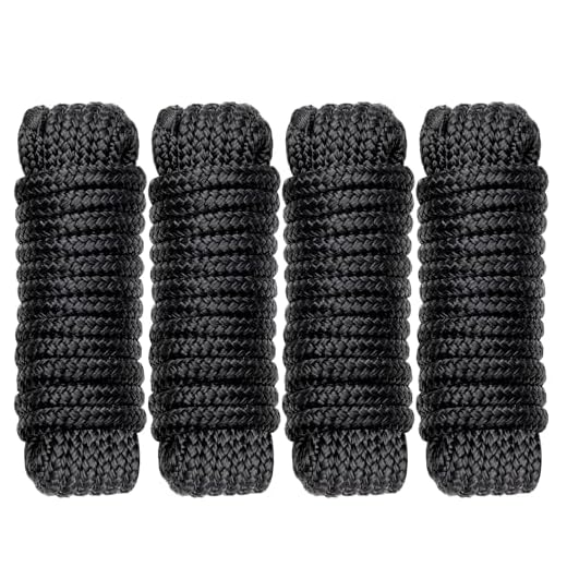 Boat Dock Lines Marine Rope - 3/8" x 15ft with Pre-Spliced 12" Loop Double Braided Nylon Ropes Bumper Tie Mooring Line for Boats Docking Pontoon Boating Accessories - 4 Pack