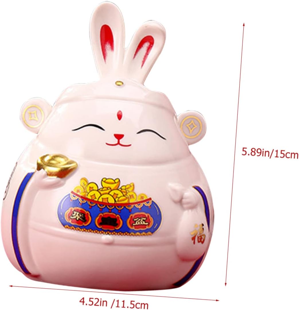 Kisangel Fortunate Rabbit Ceramic Piggy Bank for Boys and Girls Decorative Coin Container Cute and Shatterproof Savings Jar for Home Decor