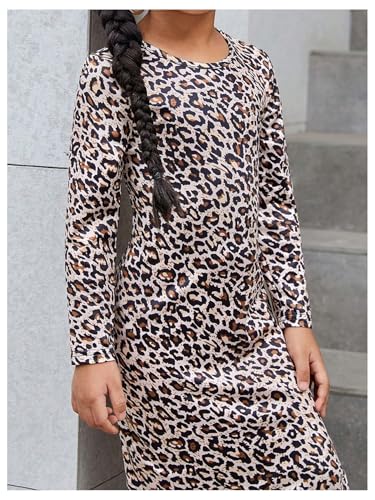 Floerns Toddler Girl's Leopard Print Long Sleeve Cheetah Midi Dress Y2k Split Side Bodycon Dresses3