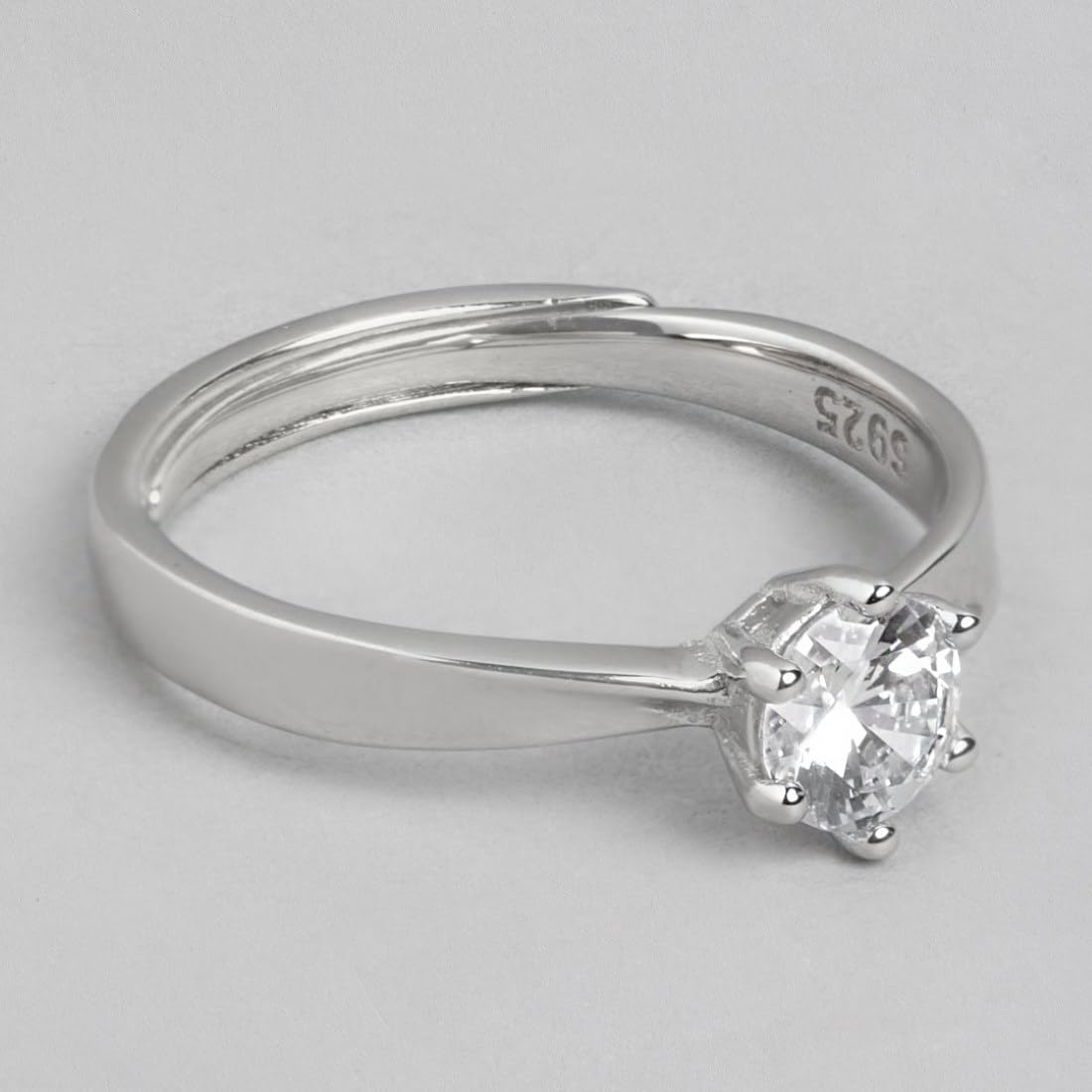 925 Silver Solitaire Rhodium Plated Ring with 925 Hallmark