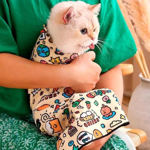 Image of Cat Grooming Wrap,Self-Adherent Anti-Bite, Anti-Scratch, Anti-Escape Calming Wrap, Nail Clipping- Multifunctional Pet(M (Within 11.1lbs))