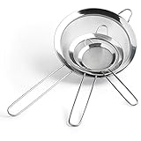 Premium Fine Mesh Strainers - Stainless Steel Kitchen Fine Sieves Strainers with Handles - Set of 3 for Baking and Cooking, Flour, Quinoa,Tea, Juice, Hot Pot, and So Much More