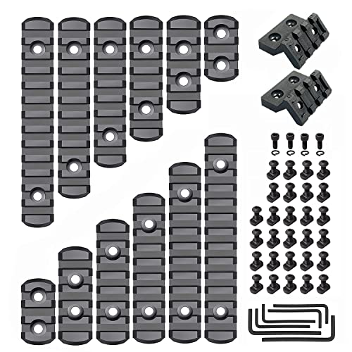 CG GEARS Picatinny Rail 3,5,7,9,11,13-Slot for Mlok, Polymer Rails Section Plus Offset Optic Mount with T-Nuts, Screws & Allen Wrench (2 Sets of (3-5-7-9-11-13 Rails+ 3-Slot Light Mount))