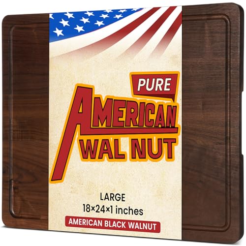 Heimlove Walnut Wood Cutting Board for Kitchen, 24"x18" Reversible Wooden Chopping Board with Deep Juice Grooves and Handles, Natural Walnut Wood Cutting Board for Chopping, Cheese, Vegetables