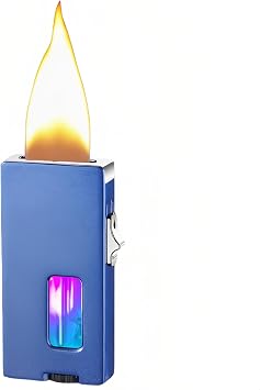 Extra Wide Flame Butane Lighters, Gravity Sensing Shake to Ignite, Adjustable Flame Size, USB-C Charging and Refillable Lighter with Safety Lock Fuel Not Included Blue