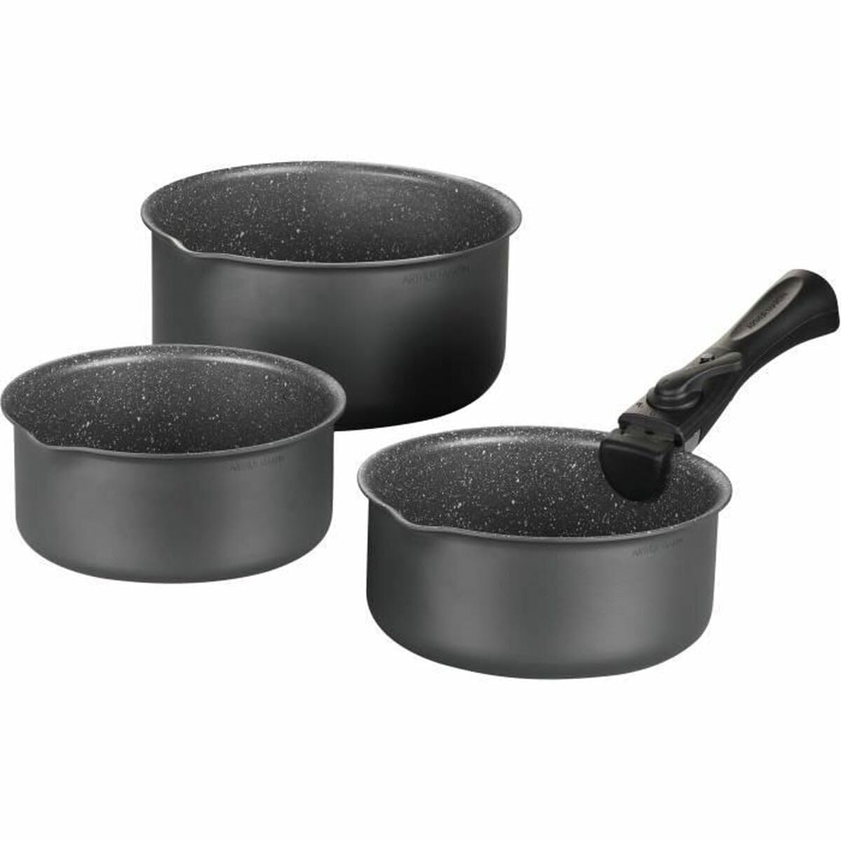 Batterie de cuisine ARTHUR MARTIN AM777GM Set de 3 casseroles - Gris Mat 16-18-20 cm + 1 poignée amovible - Tous feux dont indu