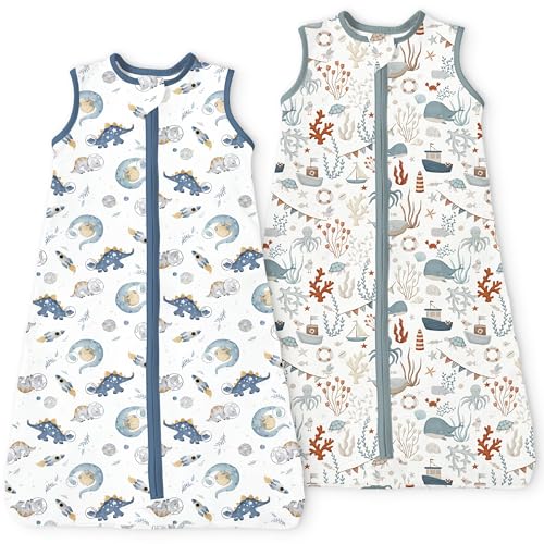 TOTBASIC Toddler Sleep Sack 2t-3t-4t, 0.5 TOG Stretchy Summer Baby Wearable Blanket with 2-Way Safe Zippers, Cozy Soft Sleeveless Sleeping Bag for Babies 24-36-48 Months, 2-Pack