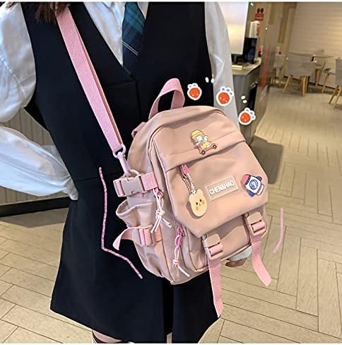 kawaii backpack girl school bag waterproof nylon with kawaii pendant cute pin mini backpack(pink) - Image 4