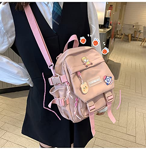 Pexizuan Kawaii Backpack Girl School Bag Waterproof Nylon With Kawaii Pendant Cute Pin Mini Backpack(Pink) #TOP3