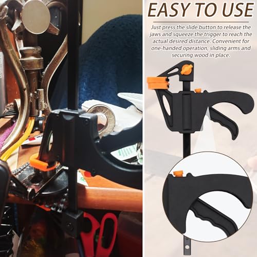 Image of 5-Pack Bar Clamps for Woodworking 4 Inch One-Handed Wood Working Clamp Spreader Quick-Change F Clamp for Gluing Drilling Sawing Securing Carpentry and DIY