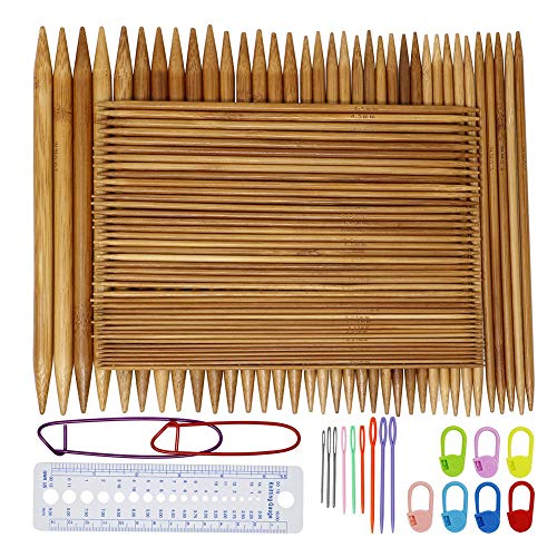 Onshine Knitting Needles Set 75Pcs 8 Inch Length Bamboo Double Pointed Knitting Needles 15 Sizes 2 mm - 10 mm with 45Pcs Exquisite Knitting Accessories