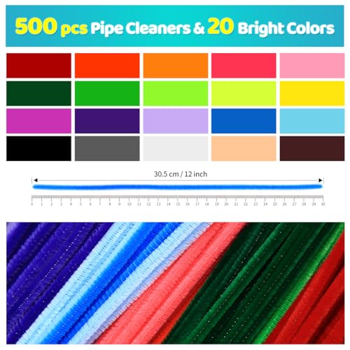Image of IOOLEEM 500pcs Multi-Colored Pipe Cleaners Bulk for Crafts
