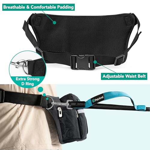 PetAmi Premium Hands Free Dog Leash for 2 Dogs, Adjustable Waist Belt Leash for Dog Walking, Fanny Pack Accessories Bag Dual Bungee Leash for Running, Hiking, Jogging, Biking, Black by PetAmi - Image 5
