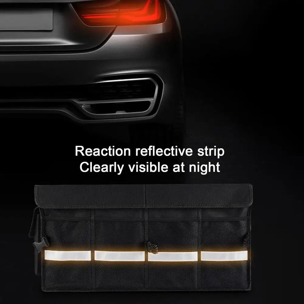 HWYYLXS Caja De Almacenamiento para Maletero De Coche con Tapa: Caja De Almacenamiento Plegable De 3 Compartimentos con Asas De Aluminio Y Tiras Reflectantes para SUV, CamióN Y Coche
