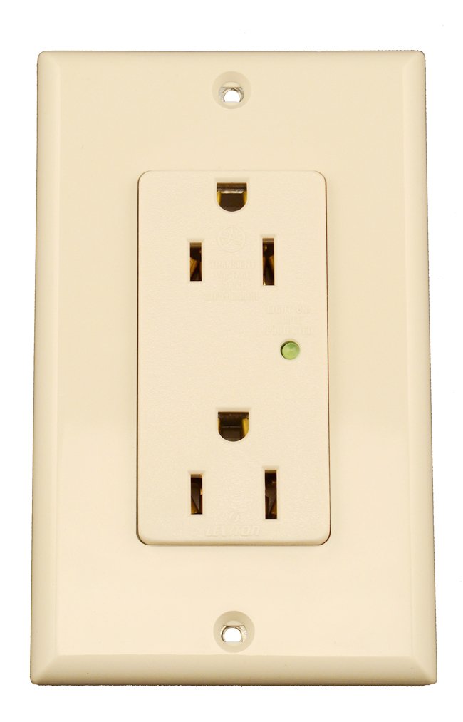 Leviton 5280-T 15-Amp, 125-Volt, Decora Plus Duplex Receptacle, Straight Blade, Industrial Grade, Self Grounding, Surge with Indicator Light, Light Almond
