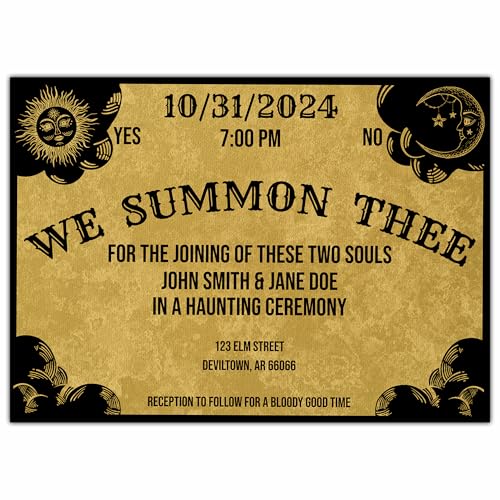 AlexandHer Design Gothic Spirit Board Invitations, 5x7 inches, for Weddings, Bridal Showers, Halloween, Bachelorette Parties (Gold)