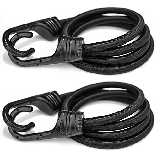 ZHOUBIN 48 Inch Black Bungee Cords with Hooks Heavy Duty 2 Pcs