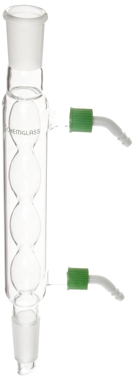 Chemglass CG-1206-HC-01 Glass Allihn Condenser with Removable Hose Connection, 200mm Jacket Length, 330mm Height, 24/40 Joint